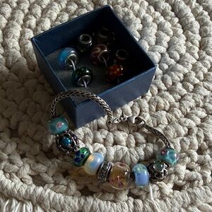Multicolor Charm Beaded Bracelet w/Murano glass 925 beads!